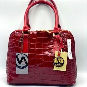 NWT Valentina Bugatti Dome Leather Croc Embossed Satchel